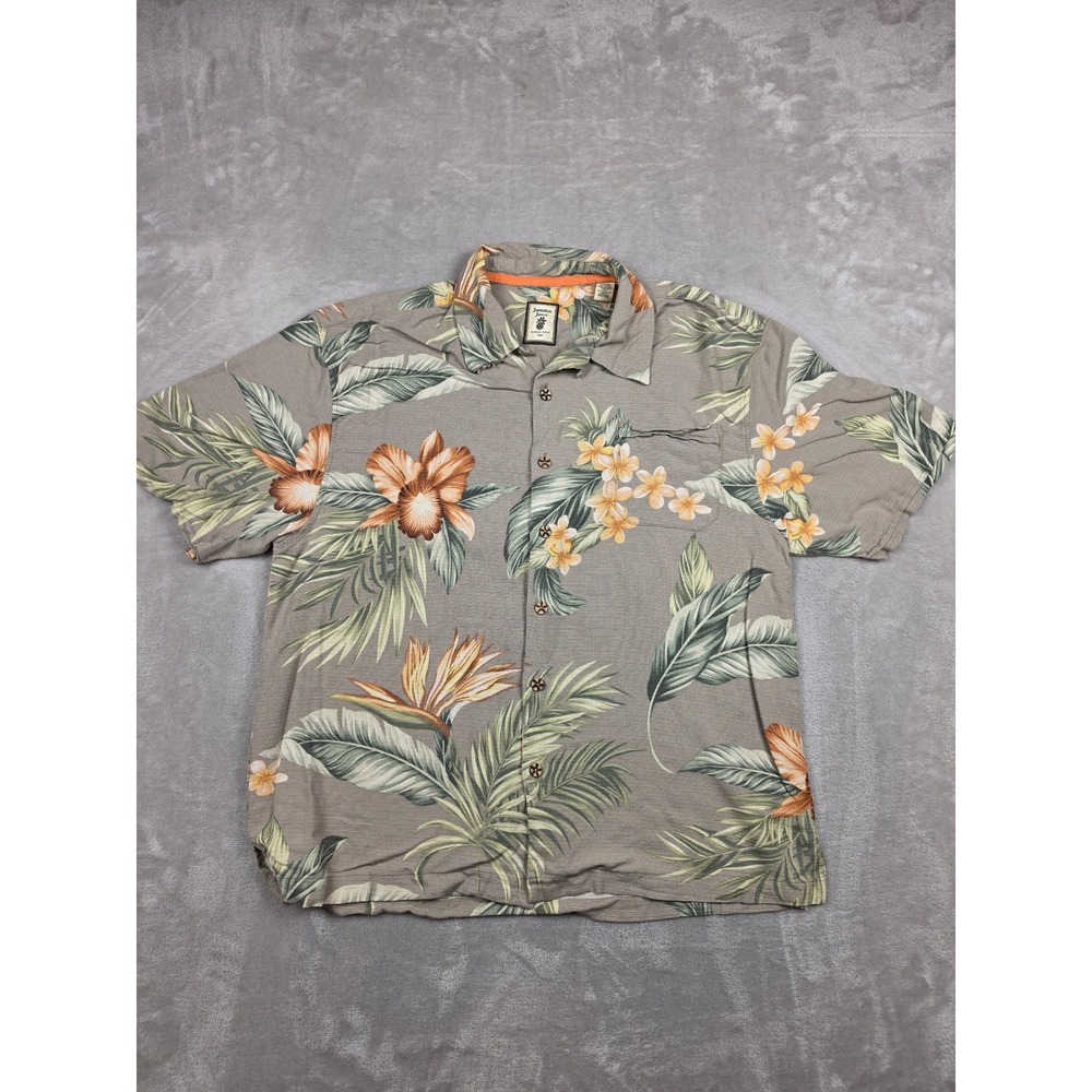 Jamaica Jaxx Hawaiian Button Up Mens XL‎ Gray Silk Tropical Floral Camp Shirt